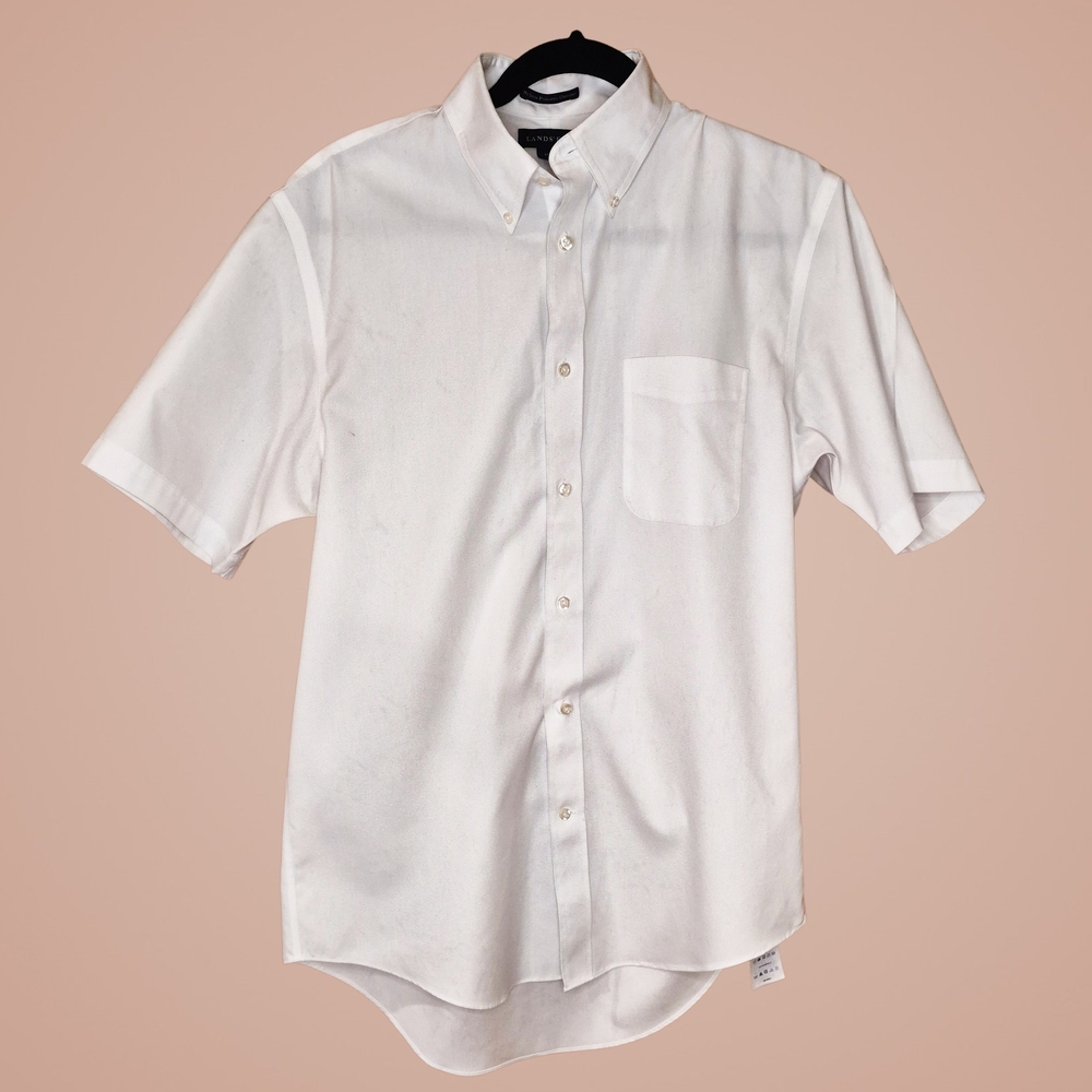Lands’ End No Iron Pinpoint Oxford White Shirt 15.5 Short Sleeve